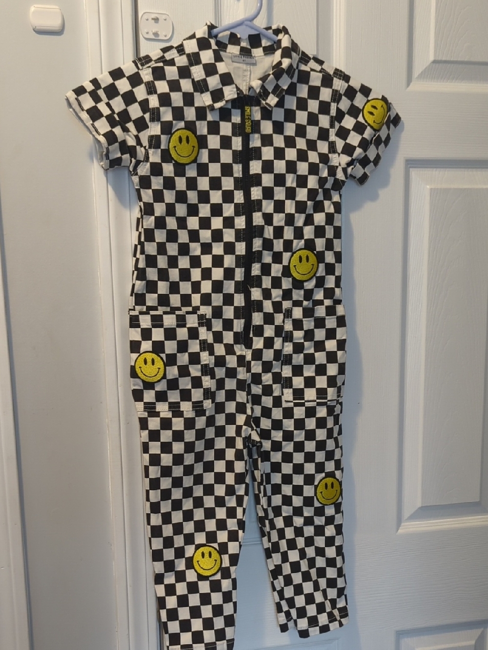 Little Trouble Kids Checkerboard Smile Patch One-Piece Jumpsuit - Black & White